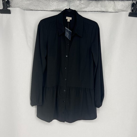 LOGO Stretch Woven Button Front Blouse Sz M - Picture 3 of 11